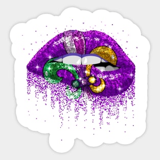 Womens Mardi Gras Carnival Costume Purple & Gold Fleur-De-Lis Lips Sticker